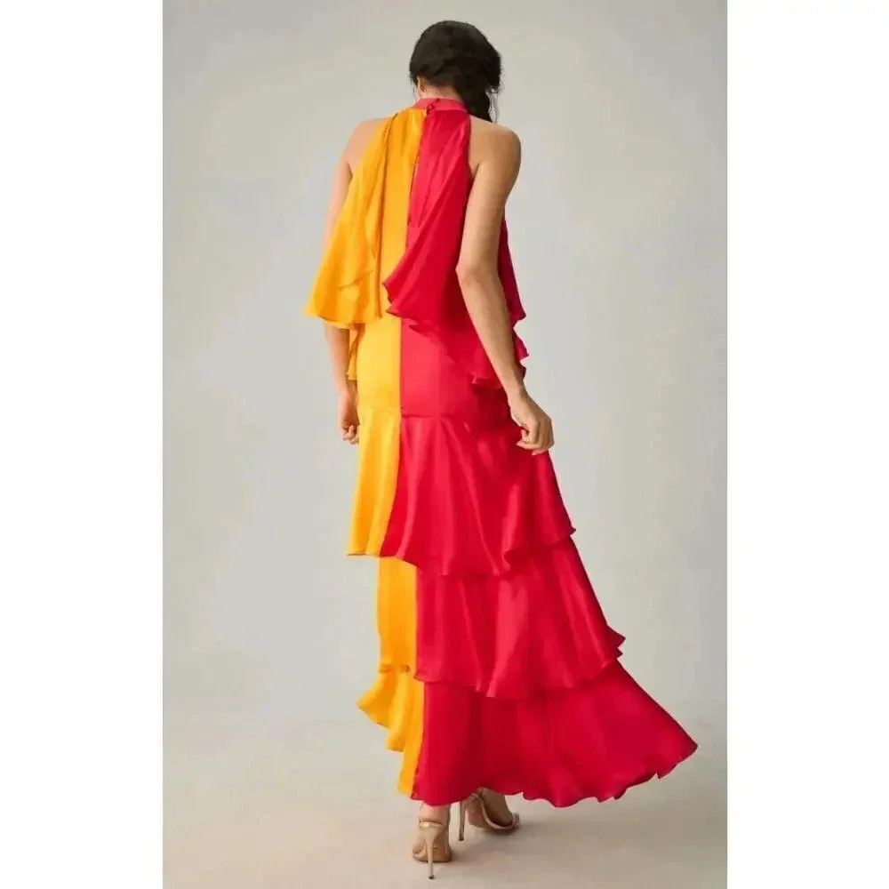 NEW- NWT Anthropologie Shruti Sancheti Colorblock Ruffle Maxi Dress | Size S - Picture 3 of 11